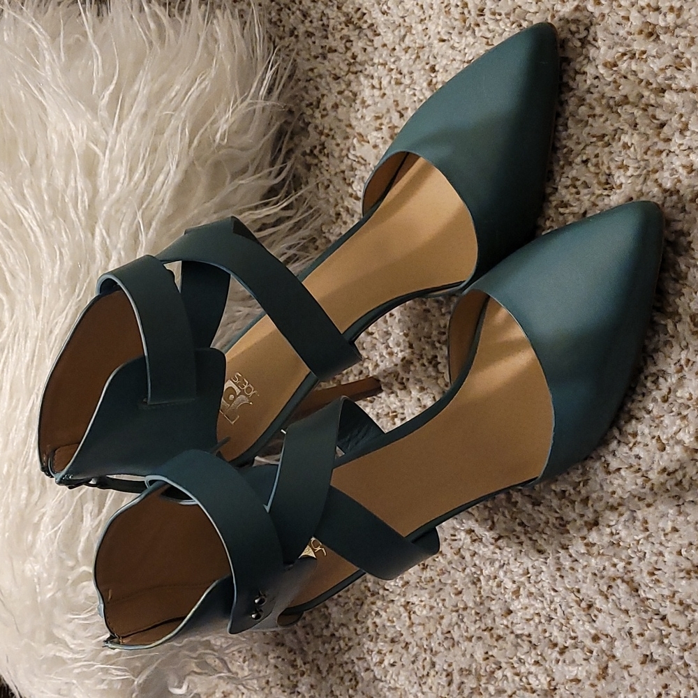 JOE'S Women Ankle Strap Zip Pointy Toe Teal High Heels Size 9